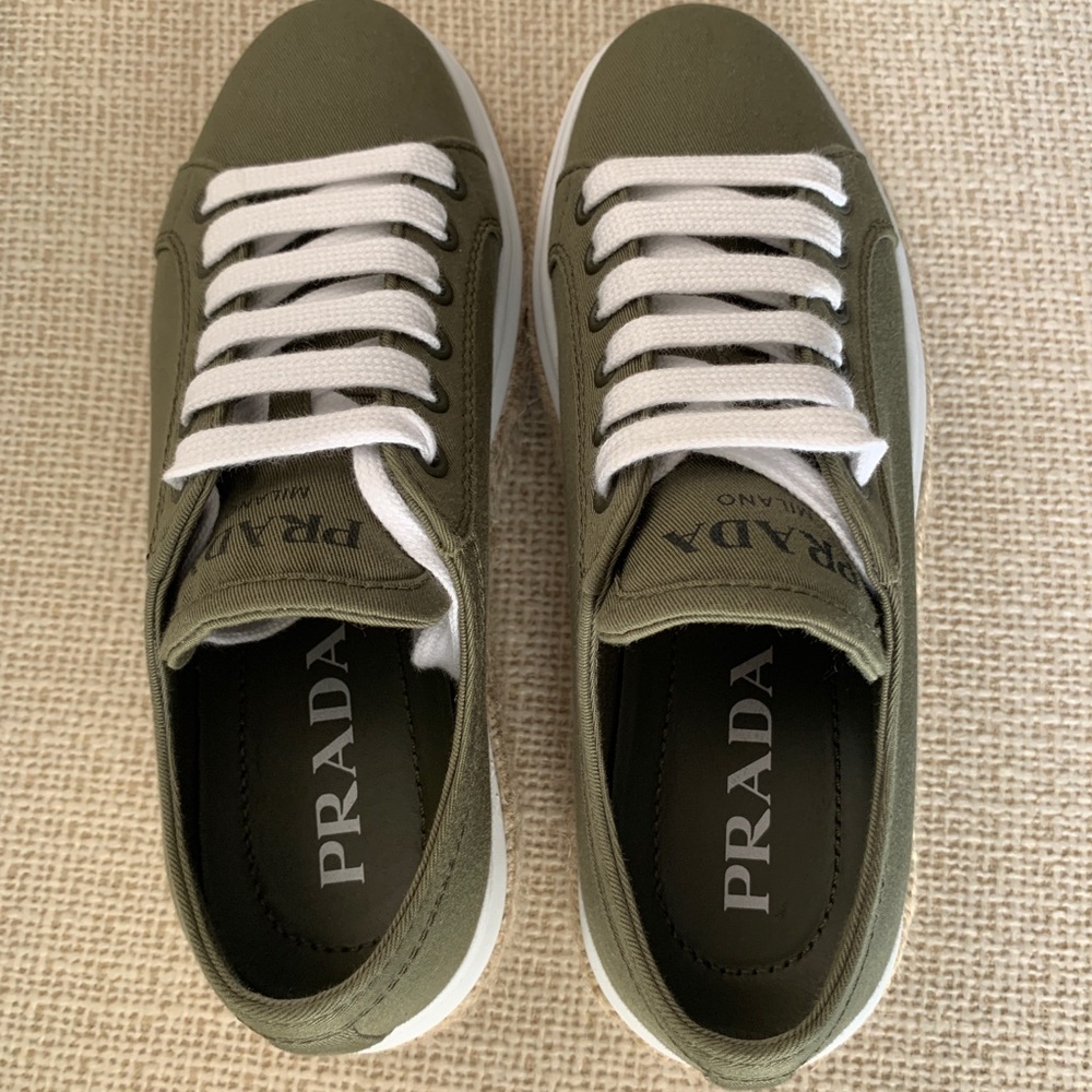 Authentic Prada platform sneakers in army green